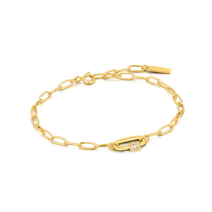 Forest Green Enamel Carabiner Gold Bracelet