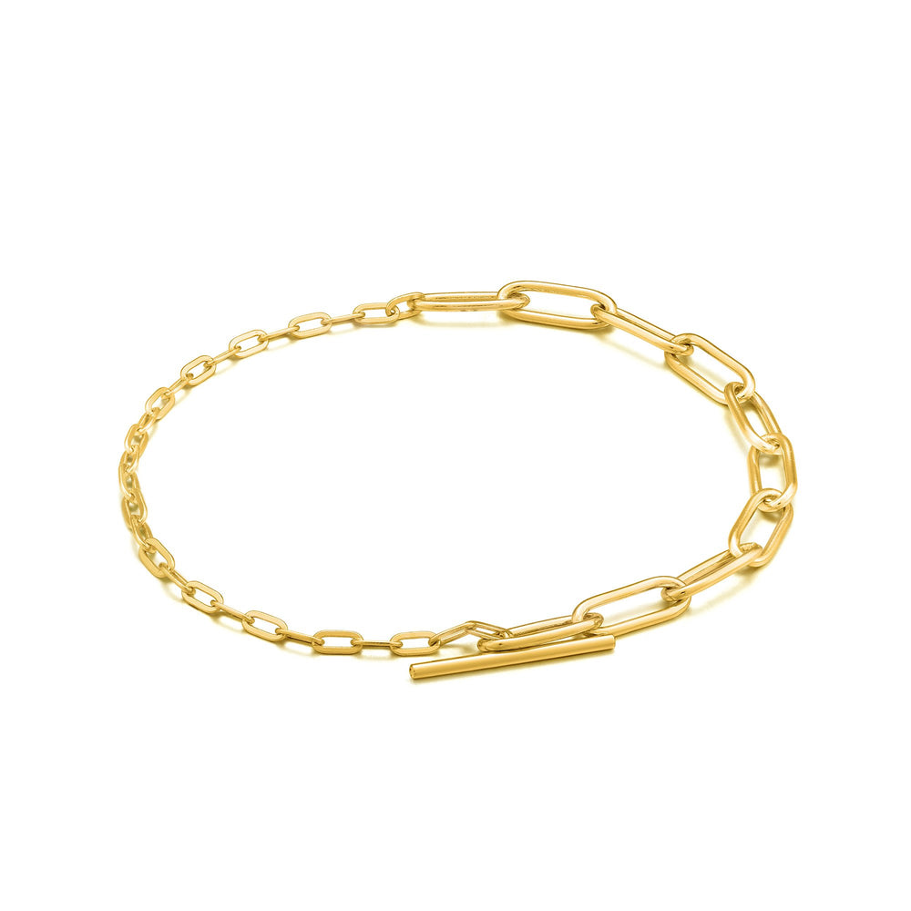 
            
                Load image into Gallery viewer, Gold Mixed Link T-bar Bracelet
            
        