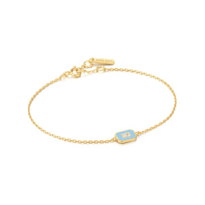 Powder Blue Enamel Emblem Gold Bracelet