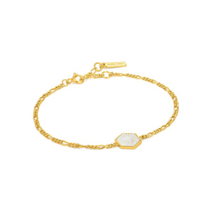 
            
                Load image into Gallery viewer, Compass Emblem Gold Figaro Chain Bracelet
            
        