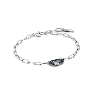 Navy Blue Enamel Carabiner Silver Bracelet