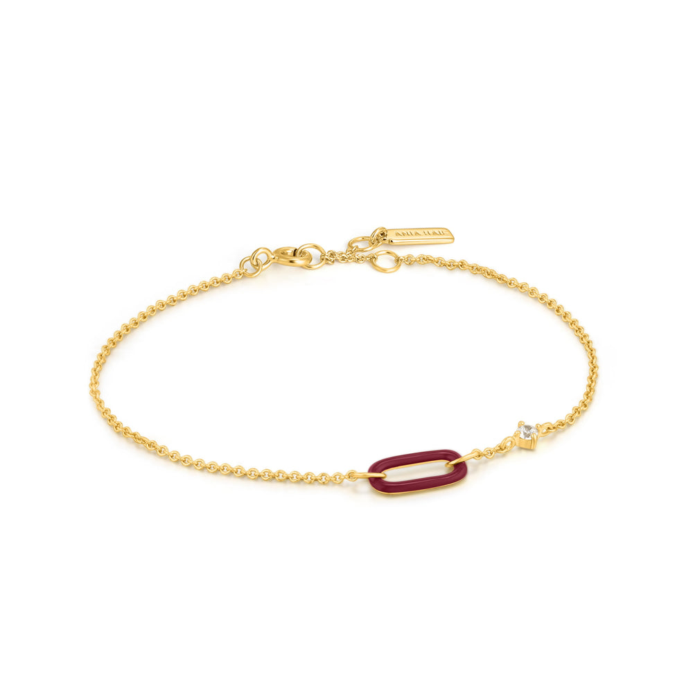 Claret Red Enamel Gold Link Bracelet