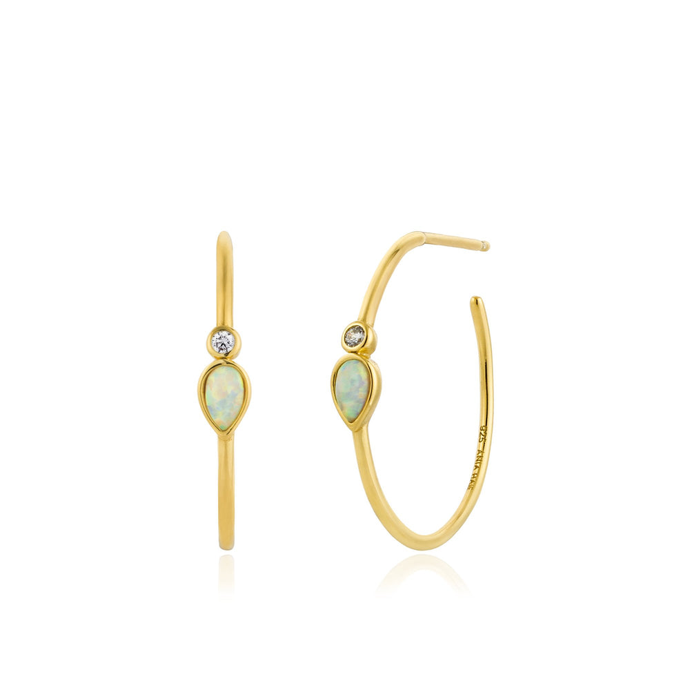 
            
                Load image into Gallery viewer, Opal Colour Raindrop Gold Hoop Earrings
            
        