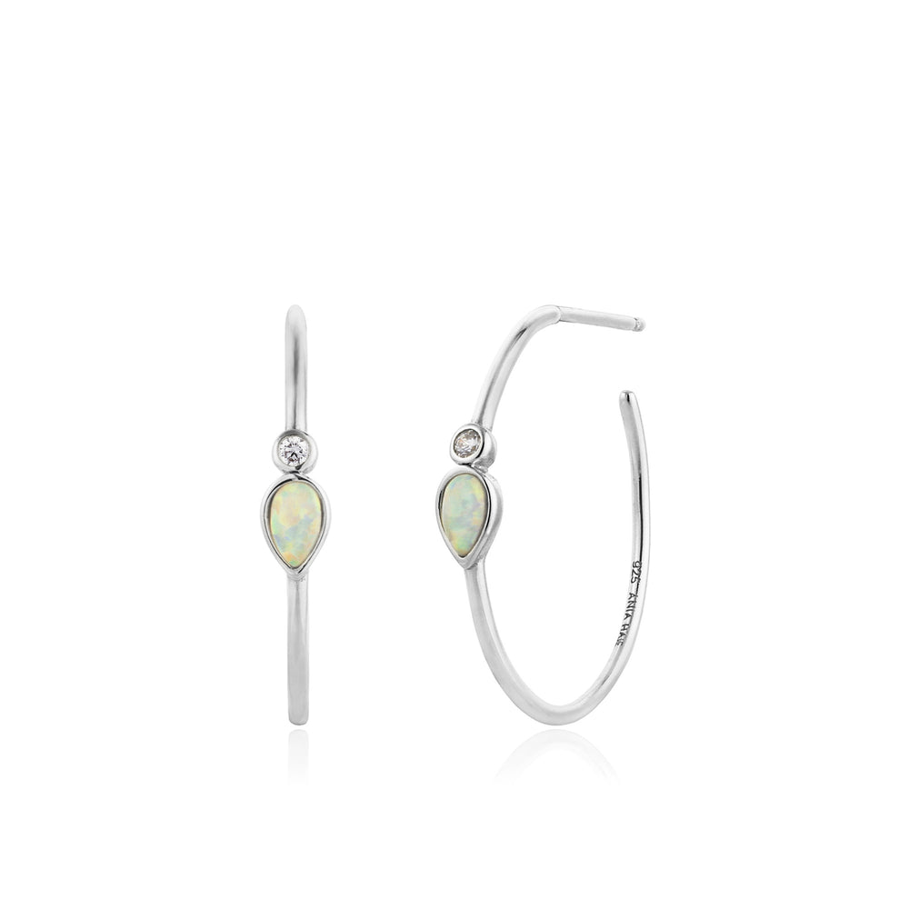 Opal Colour Raindrop Silver Hoop Earrings