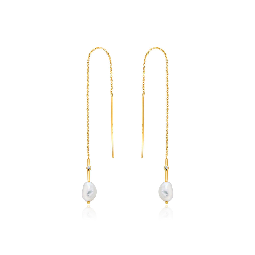 
            
                Load image into Gallery viewer, Gold Pearl Threader Earrings
            
        