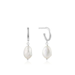 
            
                Load image into Gallery viewer, Silver Pearl Mini Hoop Earrings
            
        
