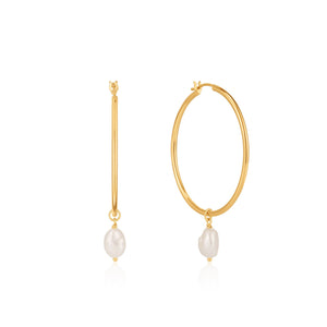 
            
                Load image into Gallery viewer, Gold Pearl Hoop Earrings
            
        