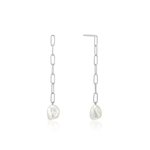
            
                Load image into Gallery viewer, Silver Pearl Chunky Drop Earrings
            
        