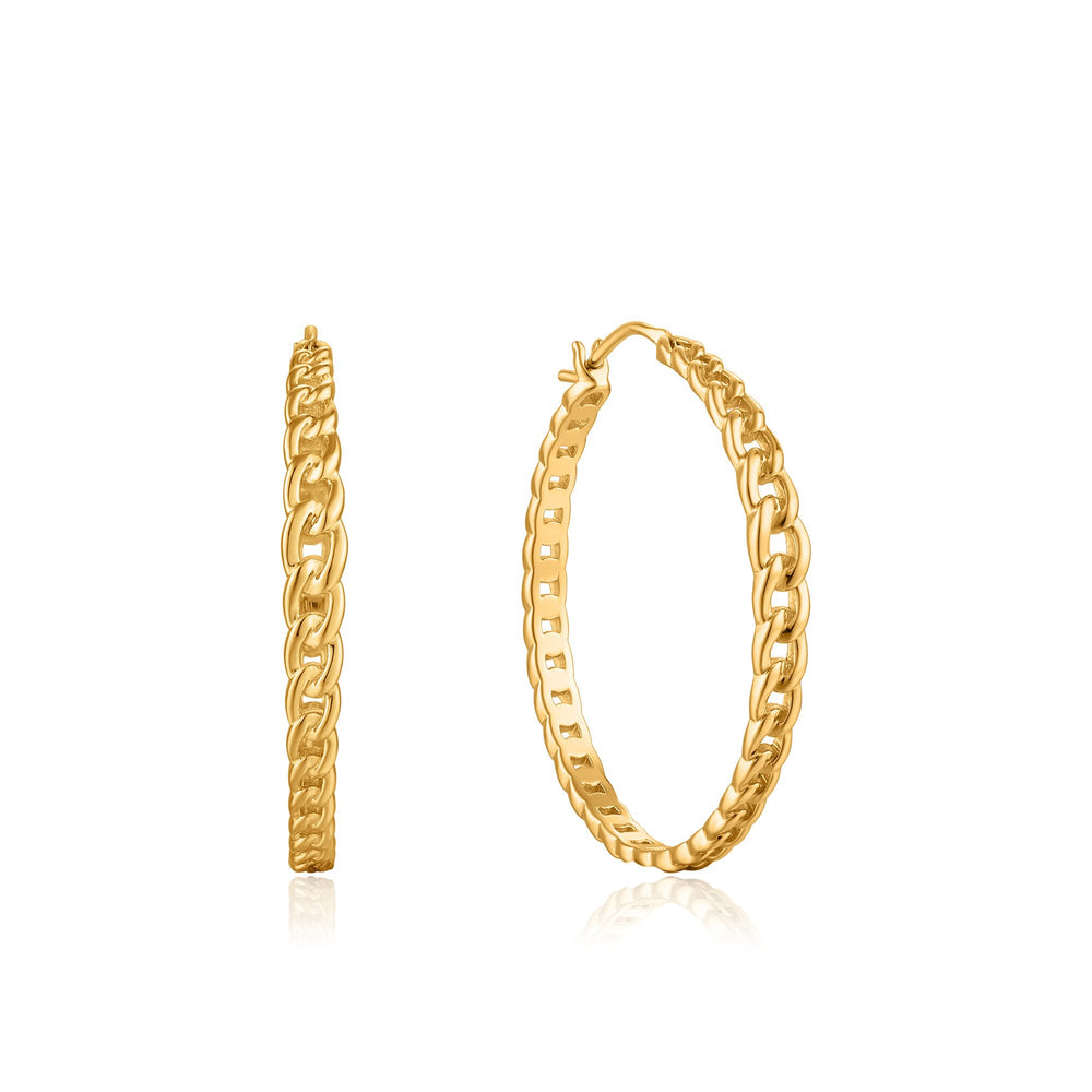 
            
                Load image into Gallery viewer, Gold Curb Chain Hoop Earrings
            
        