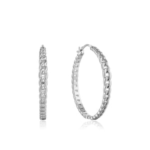 
            
                Load image into Gallery viewer, Silver Curb Chain Hoop Earrings
            
        