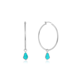 Silver Tidal Turquoise Drop Hoop Earrings