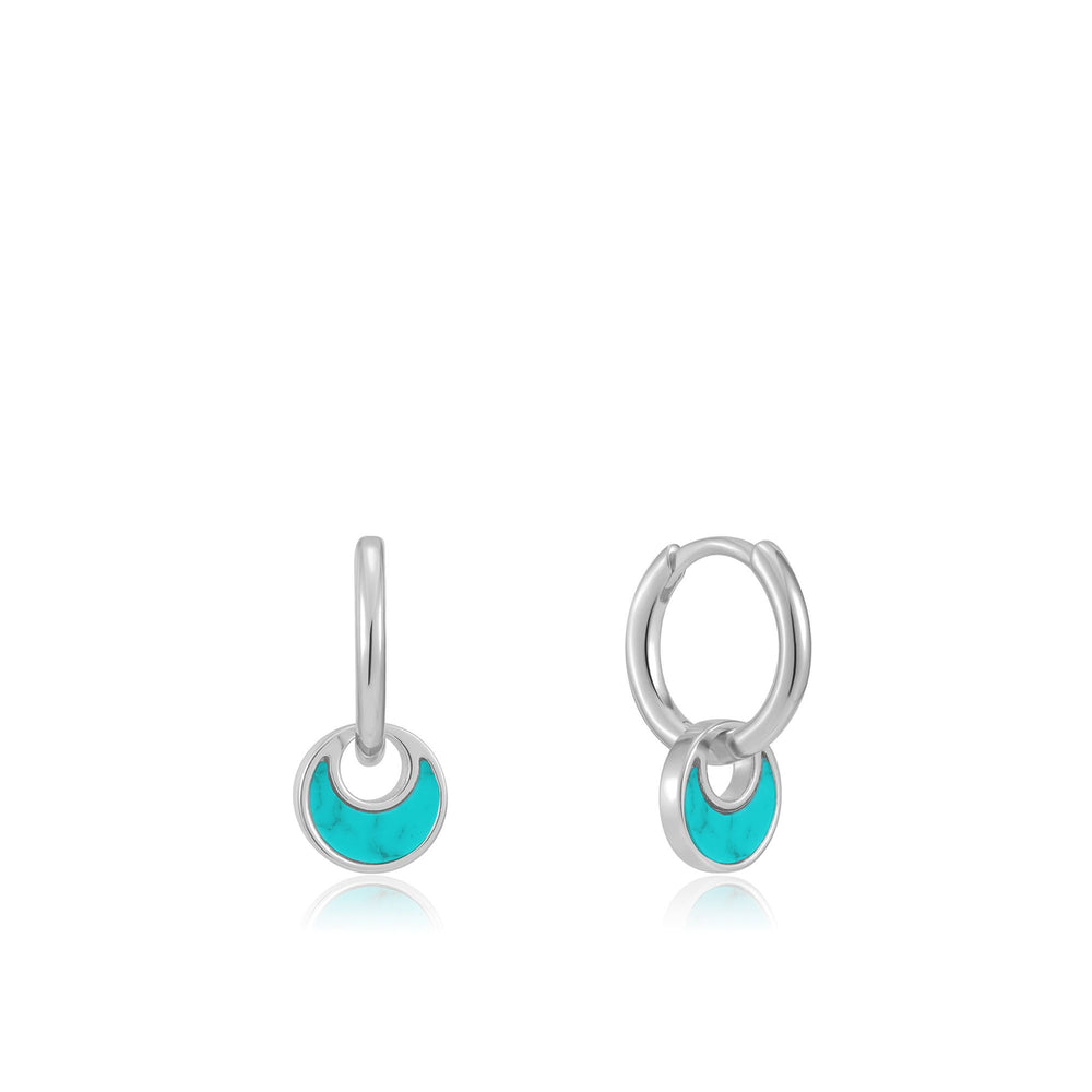 Silver Tidal Turquoise Crescent Huggie Hoops