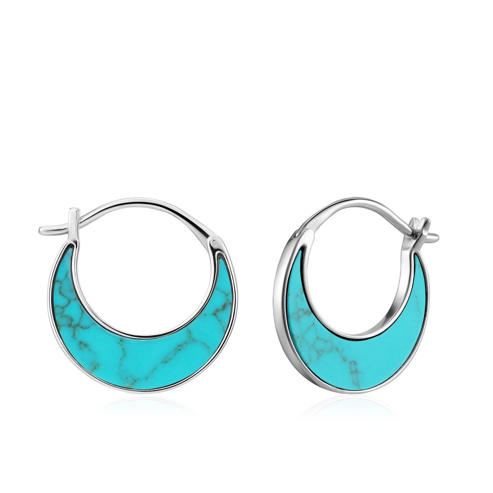 Silver Tidal Turquoise Crescent Earrings