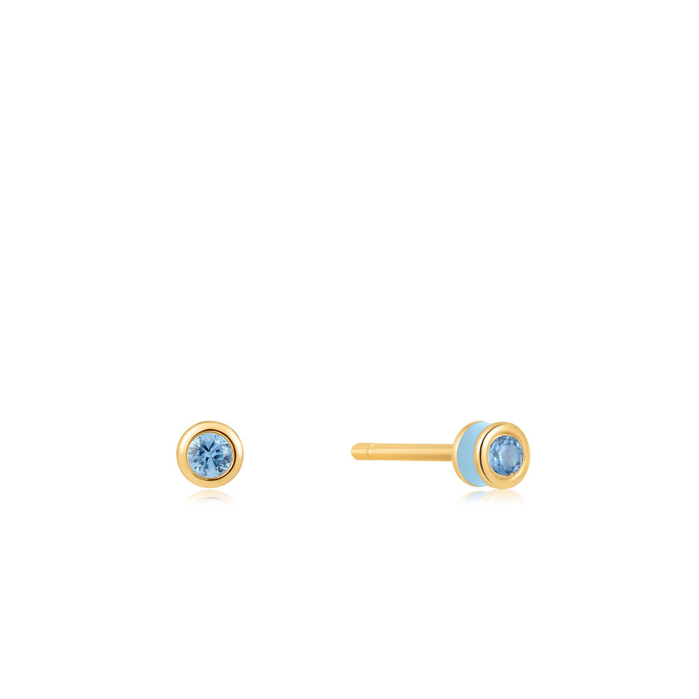 Powder Blue Enamel Gold Stud Earrings