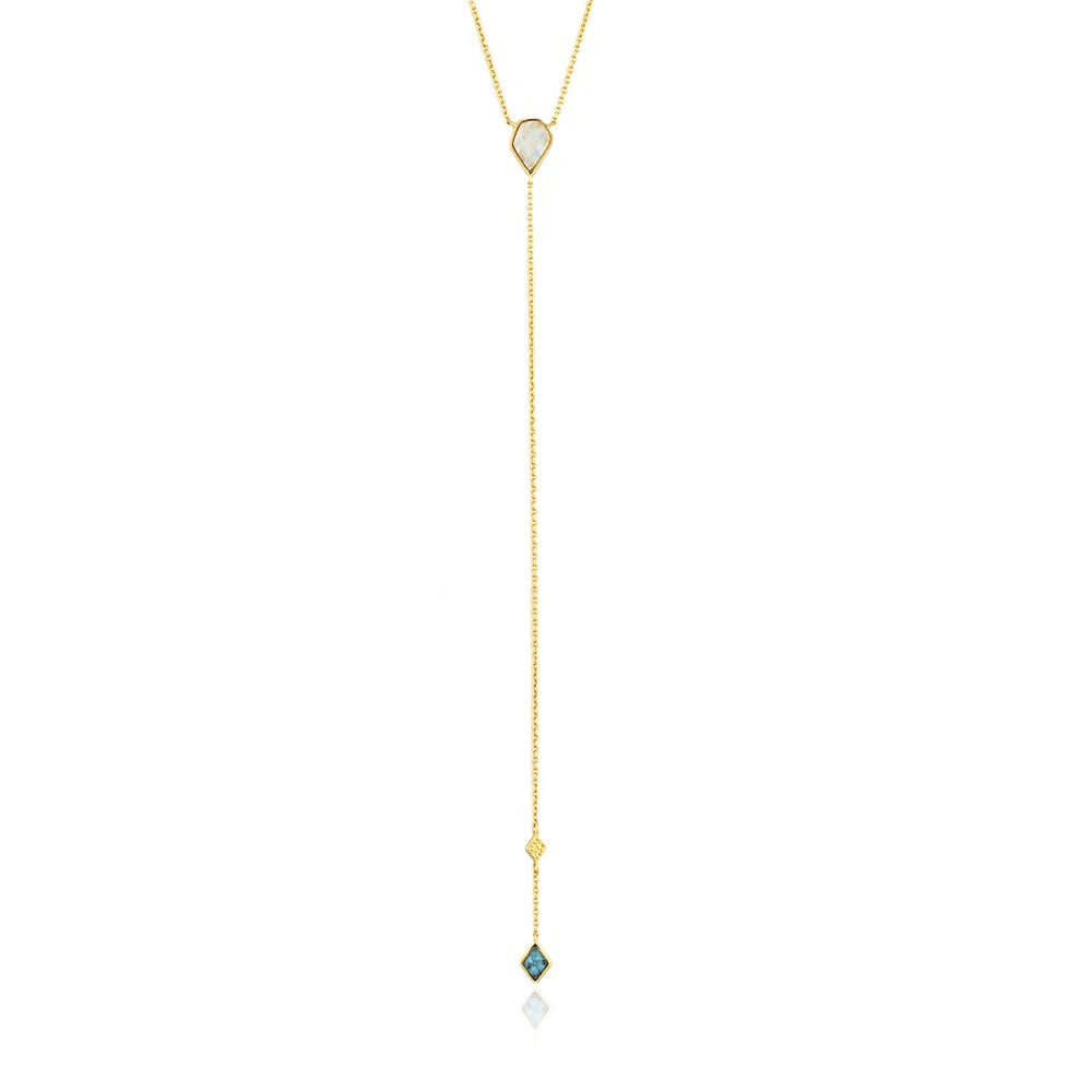 Turquoise and Opal Colour Gold Y Necklace