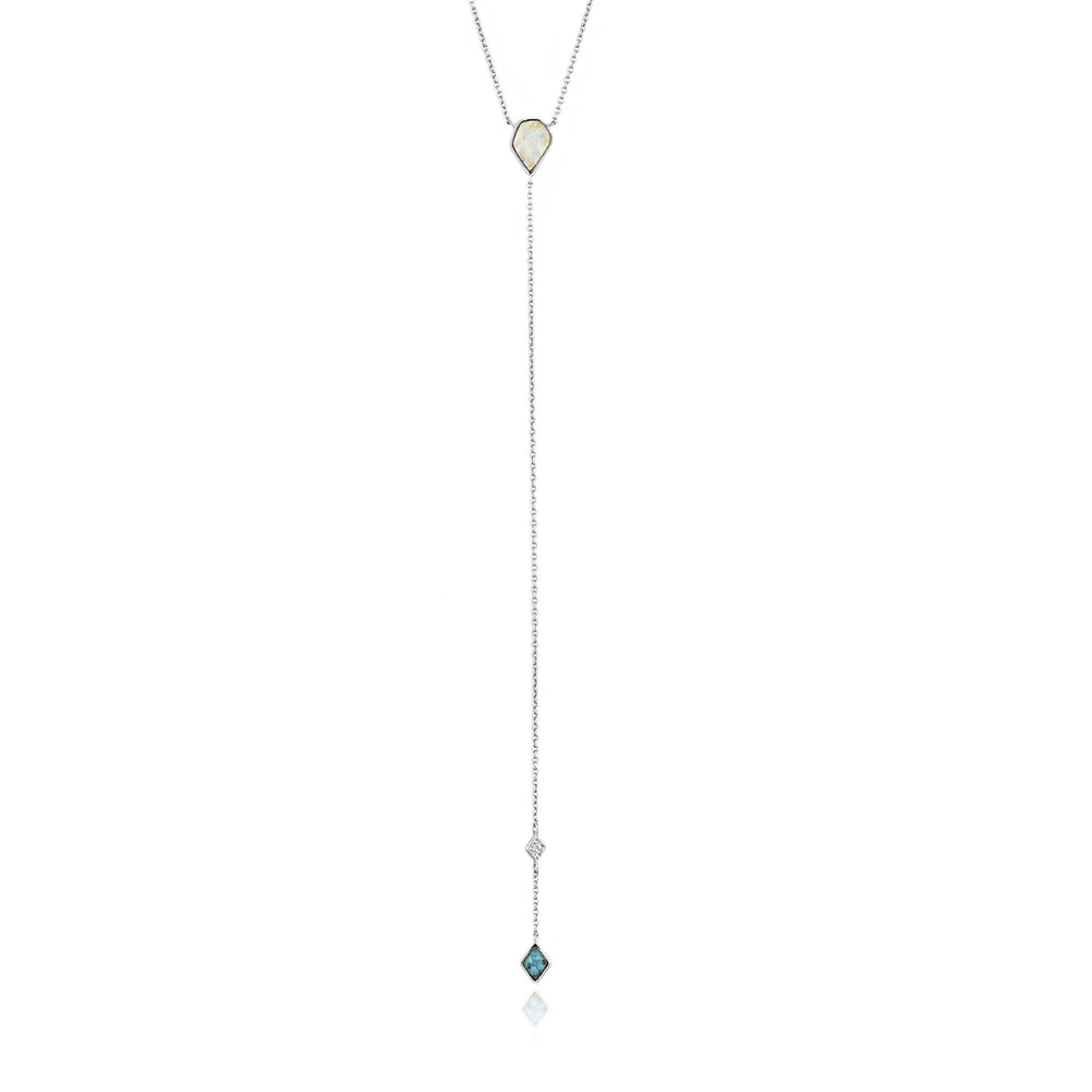 
            
                Load image into Gallery viewer, Turquoise and Opal Colour Silver Y Necklace
            
        