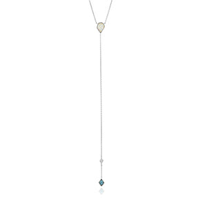 Turquoise and Opal Colour Silver Y Necklace