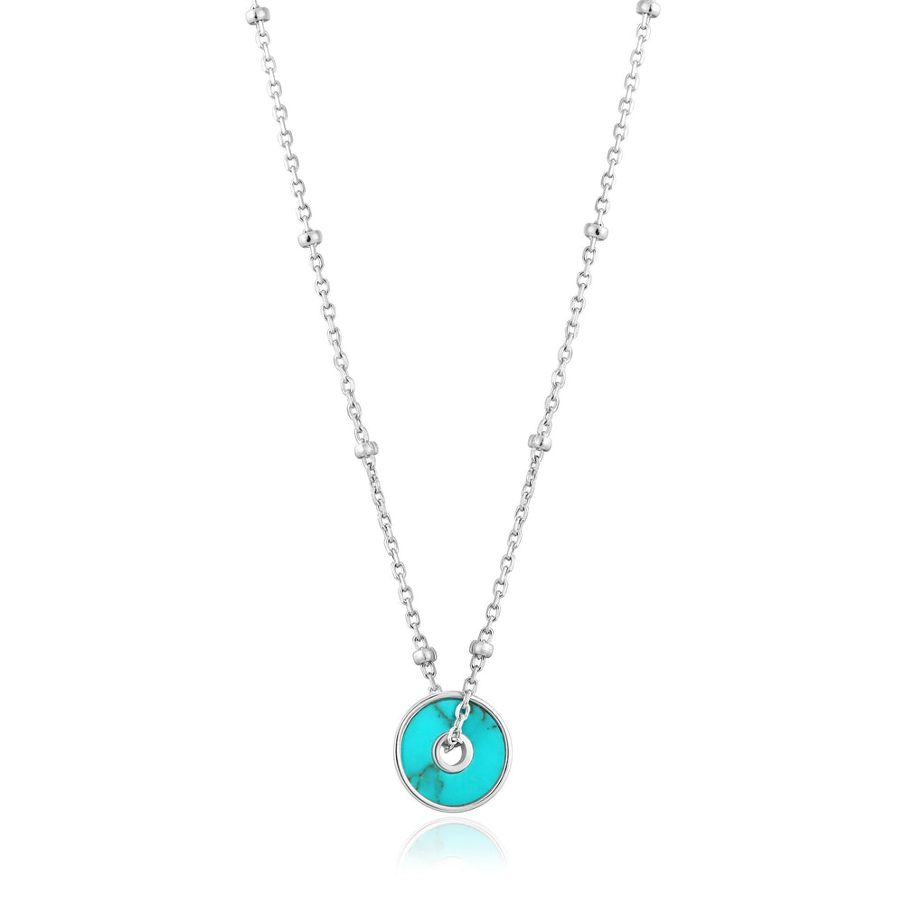 Silver Turquoise Disc Necklace