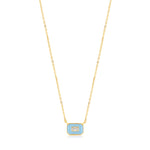 Powder Blue Enamel Emblem Gold Necklace