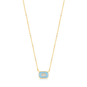 
            
                Load image into Gallery viewer, Powder Blue Enamel Emblem Gold Necklace
            
        