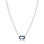 Navy Blue Enamel Carabiner Silver Necklace