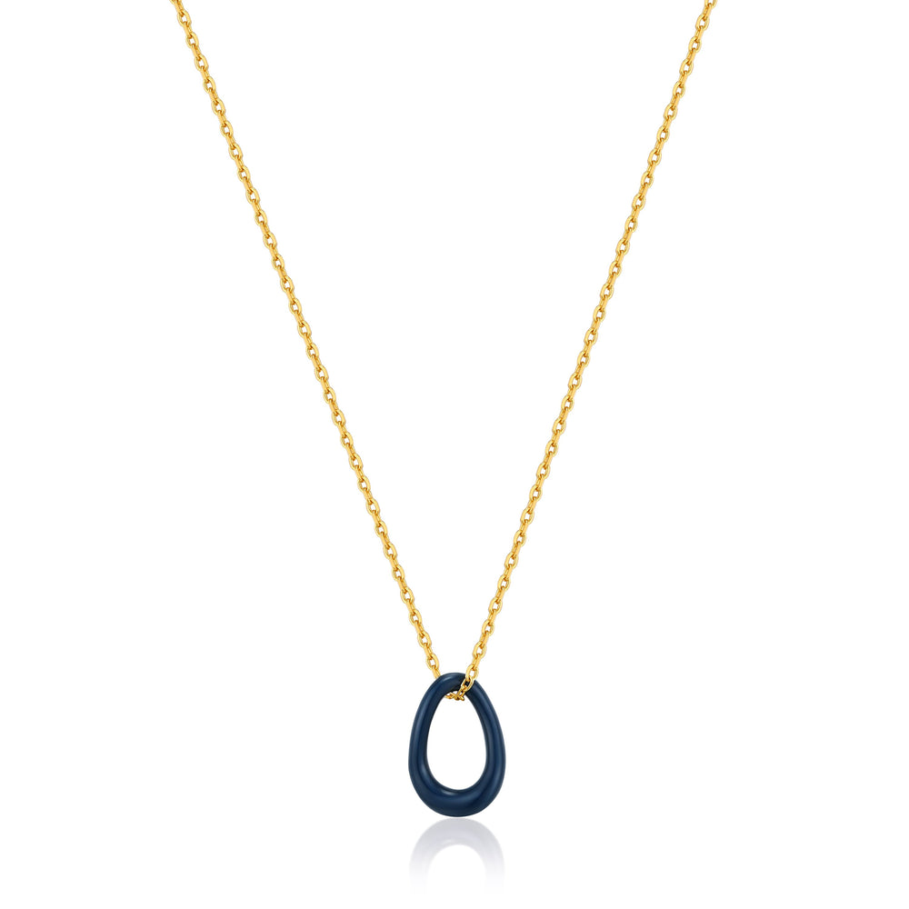 
            
                Load image into Gallery viewer, Navy Blue Enamel Gold Twisted Pendant Necklace
            
        