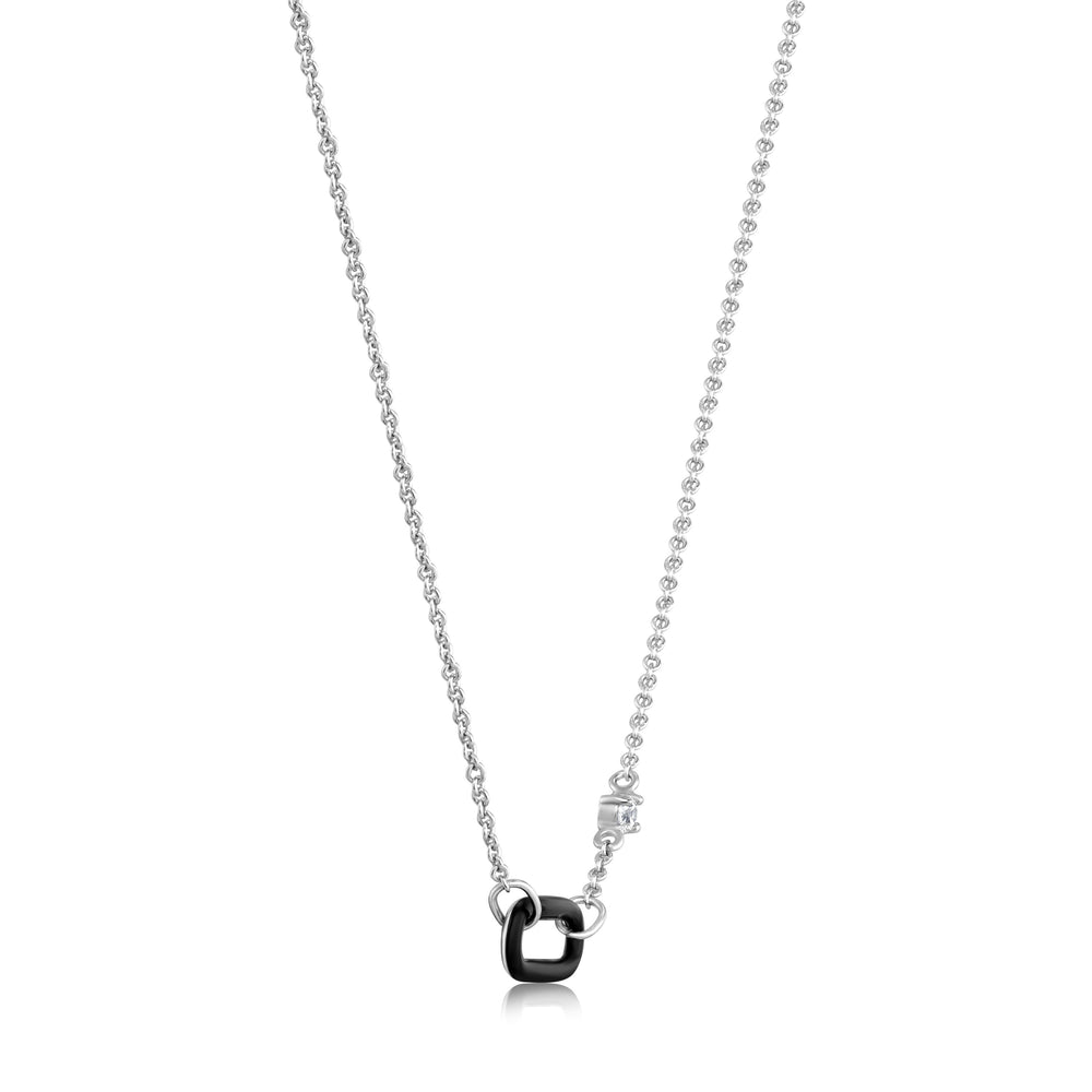 
            
                Load image into Gallery viewer, Raven Black Enamel Silver Link Necklace
            
        