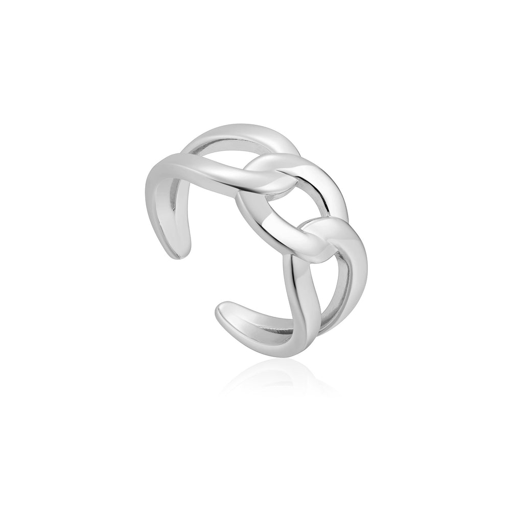 Silver Wide Curb Chain Adjustable Ring