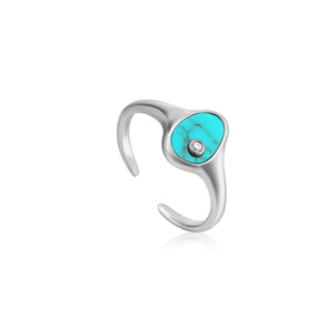 Silver Tidal Turquoise Adjustable Signet Ring